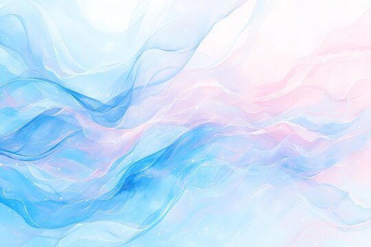 Watercolor background with waves of pink, blue and white colors. Abstract wavy texture