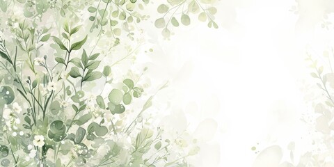 Watercolor floral vector background with soft pastel colors, white and gray leaves and flowers
