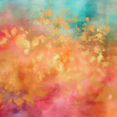 Fototapeta na wymiar Vibrant abstract painting with gold flecks