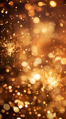 brown gold vertical background with bokeh and sparkler bursts