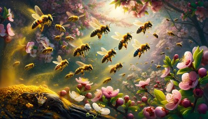 Bees returning to the hive laden with pollen.