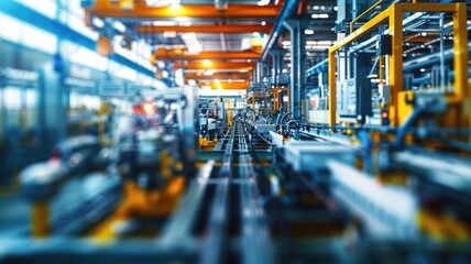 Naklejka premium an intelligent factory, where automated processes unfold seamlessly under the gaze of a tilt-shift lens, capturing the intricacies of modern industrial automation.
