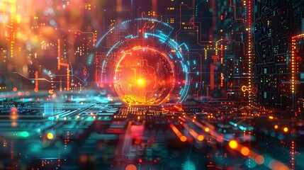 Fototapeta premium Dazzling Cyberpunk Cityscape Radiating Futuristic Energy and Technological Advancement