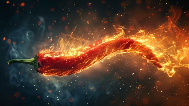 An advertisement featuring a 3D chili pepper, emitting a fiery aura of power and heat