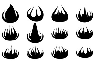 Burning fire silhouette icon set