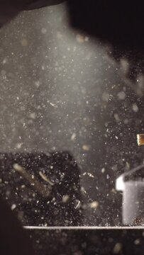 Immerse yourself in the dynamic world of woodworking with this vertical 4K slow-motion clip, showcasing the power and precision of a circular saw