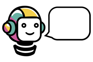 Chat bot logo design concept. Virtual smart assistant Bot icon. Robot head with speech bubble. Customer service chat bot.