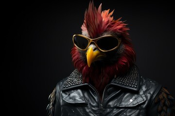 Protective Rooster sunglasses jacket. Agriculture fashion. Generate Ai