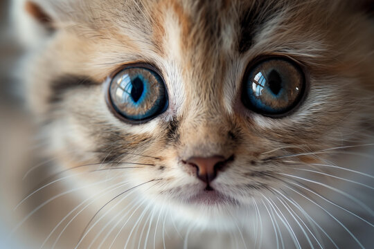 Close-up of a kitten with striking blue eyes