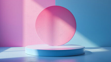 Blue and pink podium with gradients light and shadow for product display.