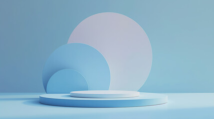 Blue round podium with smooth gradients for product display.
