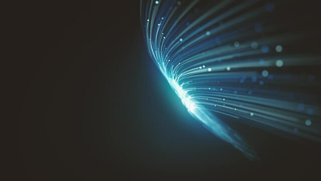 Abstract Swirling And Flowing Lines Background/ Animation of an abstract technology background with waving light particles and depth of field blur