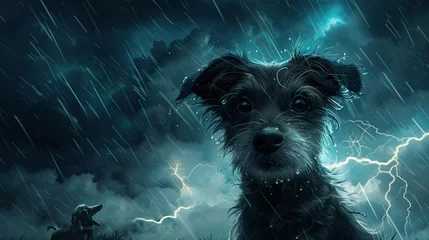 Deurstickers Create a children's book about a brave little dog who overcomes its fear of thunderstorms © BURIN93