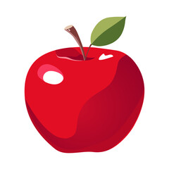Vector healthy red apple with leaf. Isolated fruit in flat style. Summer clipart for design