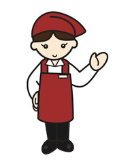 案内するスーパーの女性店員イラスト