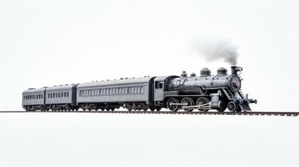 Vintage Steam Locomotive Pulling Passenger Cars Across a Tranquil Landscape in Black and White