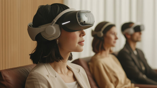 A compact state-of-the-art AR headset designed for seamless virtual presence in professional meetings and family gatherings. The device provides high-resolution