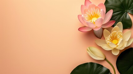 Fototapeta premium Illustration of a beautiful lotus flower on a pink background, design for decoration, banner, poster, card and background