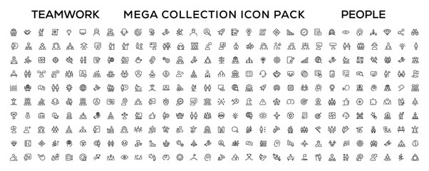 People and teamwork line icons collection. Big icon set in a flat design. Thin outline icons pack