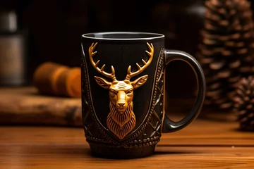 Deurstickers a coffee mug with a deer head on it © Elena