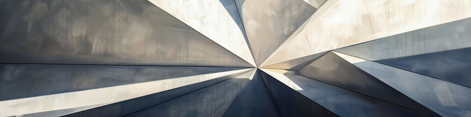 Bold triangles and rectangles intersect, casting shadows that playfully interact with the empty space.