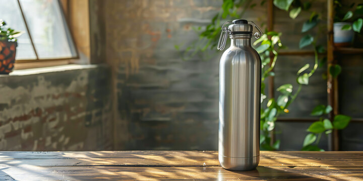 Stainless Steel Water Bottle: Stay hydrated on the go while reducing plastic waste , advertising style, copy space