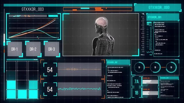 Animation of human body and digital data processing over screens
