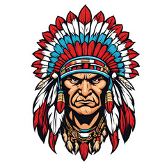 Indian head mascot, transparent background.