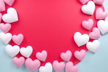 A playful border of white and pink hearts on a red background, conveying love and affection.