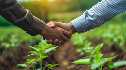 farmer and businessman handshake, agriculture investment deal between farmer and business person , business people shaking hands