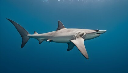 A Hammerhead Shark Gliding Through The Water With Upscaled 5 - obrazy, fototapety, plakaty