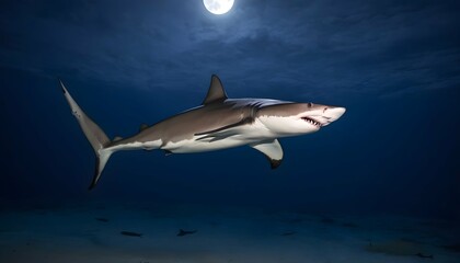 A Hammerhead Shark Hunting At Night Under The Moon Upscaled 3 - obrazy, fototapety, plakaty