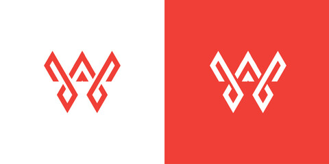 Red and white W letter logo - obrazy, fototapety, plakaty