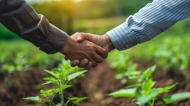 farmer and businessman handshake, agriculture investment deal between farmer and business person , business people shaking hands