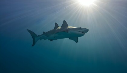 A Hammerhead Shark With Sunlight Filtering Through Upscaled 8 - obrazy, fototapety, plakaty