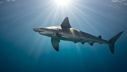 A Hammerhead Shark With Sunlight Filtering Through Upscaled 6 2 - obrazy, fototapety, plakaty