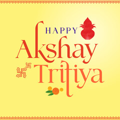 Fototapeta na wymiar Happy Akshaya Tritiya concept illustration with Pooja Kalash, religious festival of India celebration