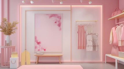 High quality wall art frame mockup. lovely baby clothes room, pastel star home interior design, 3d rendering