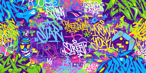 Trendy Abstract Urban Style Hiphop Graffiti Street Art Vector Illustration Background Template