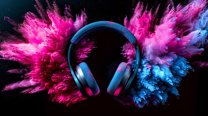 Explosive sound concept with colorful headphones - 762396798