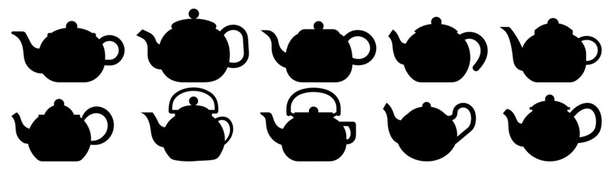 Kettle teapot silhouette set vector design big pack of illustration and icon