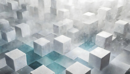 Abstract Cyberpunk Overlapping white 3d squares particles floating, Realistic Illustration on digital art concept.