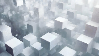 Abstract Cyberpunk Overlapping white 3d squares particles floating, Realistic Illustration on digital art concept.