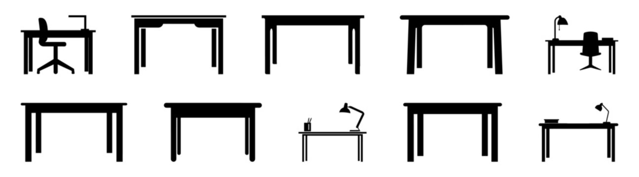 Desk table silhouette set vector design big pack of illustration and icon