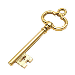 Golden key isolated transparent background, the key to success
