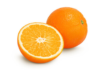 Orange fruit with half isolated on white background with full depth of field