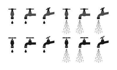 Faucet vector icon set. faucet with water drop. vector illustration isolated on white background.