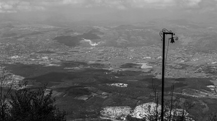 panoramic aerial view of the Lazio hills in black and white