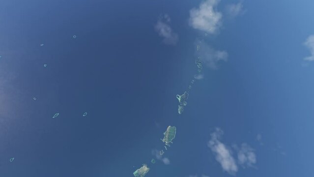 Top aerial drone view of Vaadhoo North Beach island. Maldives