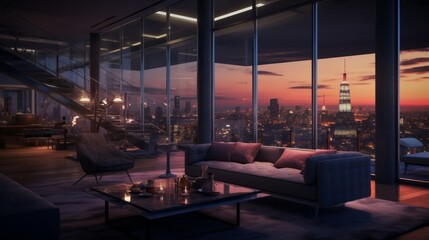 Generative AI Exclusive penthouse suite with a private elevator and rooftop access.